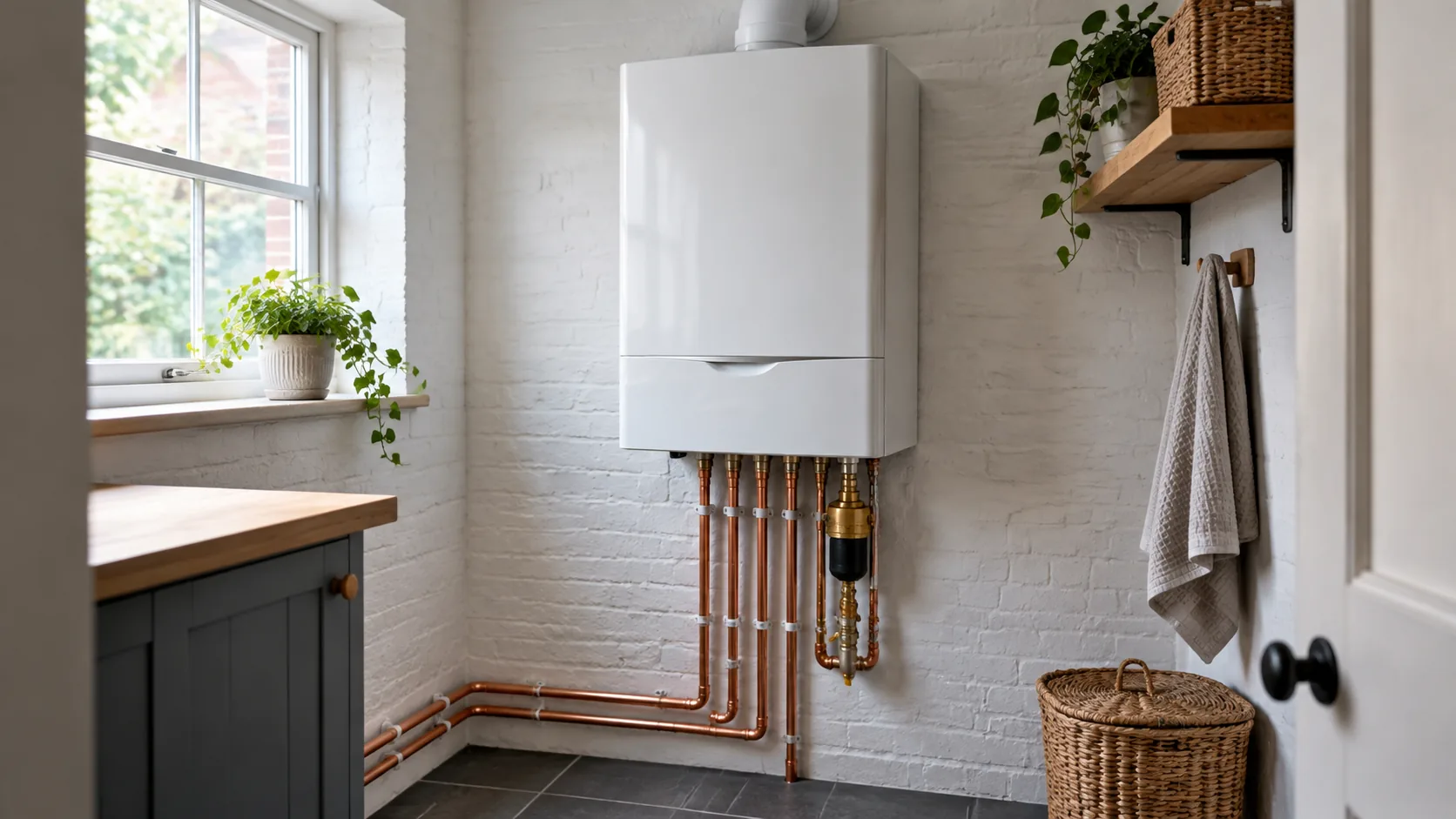 Heating pipework and controls fitted in a home