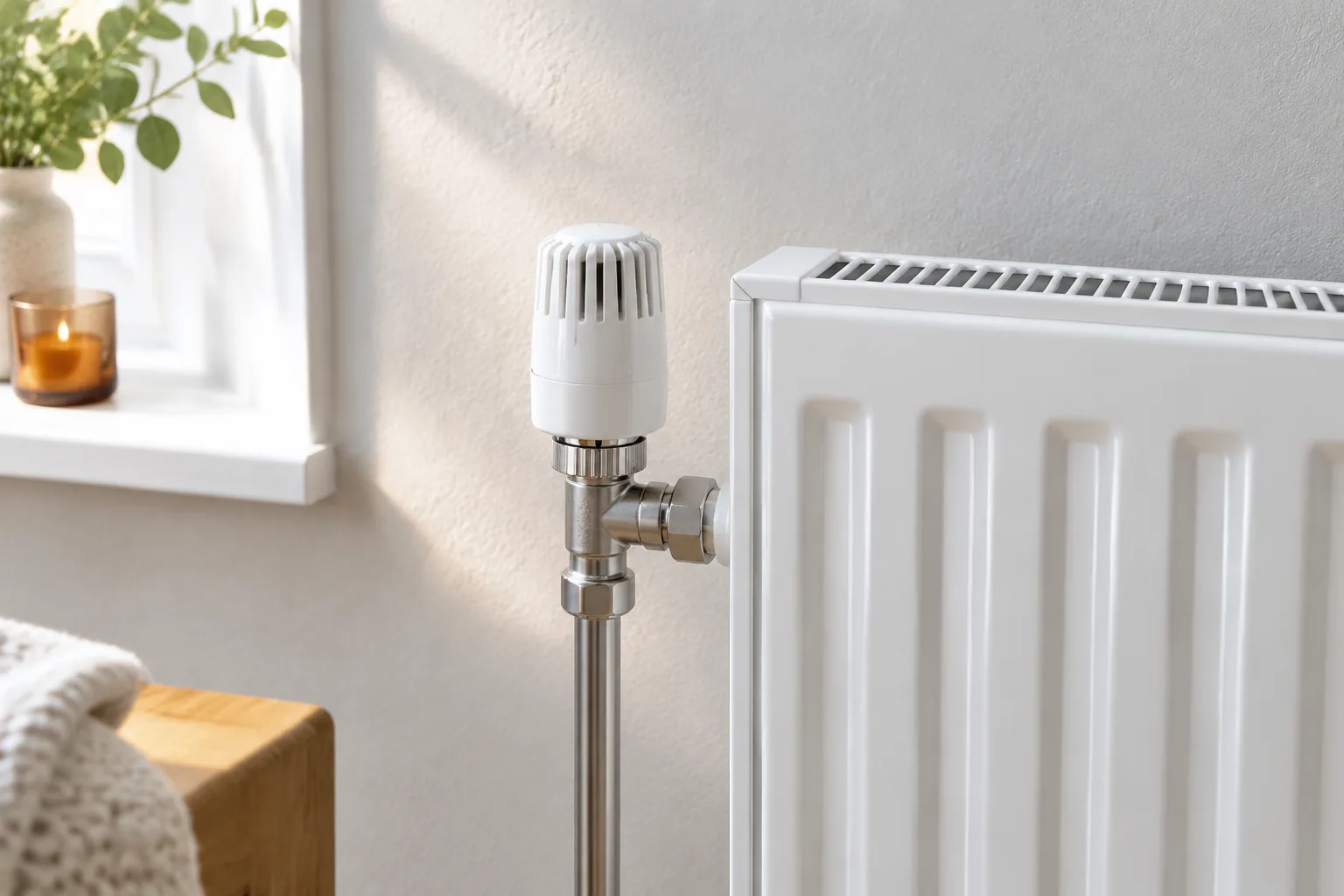 Newly fitted radiator and its valve in a home